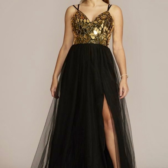Jules & Cleo black Spaghetti Strap A-Line Dress With Mosaic Bodice Size 2  NWT.